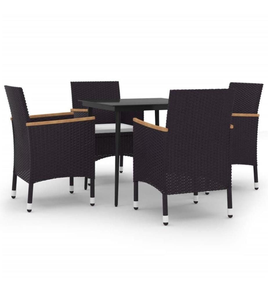5-tlg. Garten-Essgruppe mit Auflagen Poly Rattan und Glas