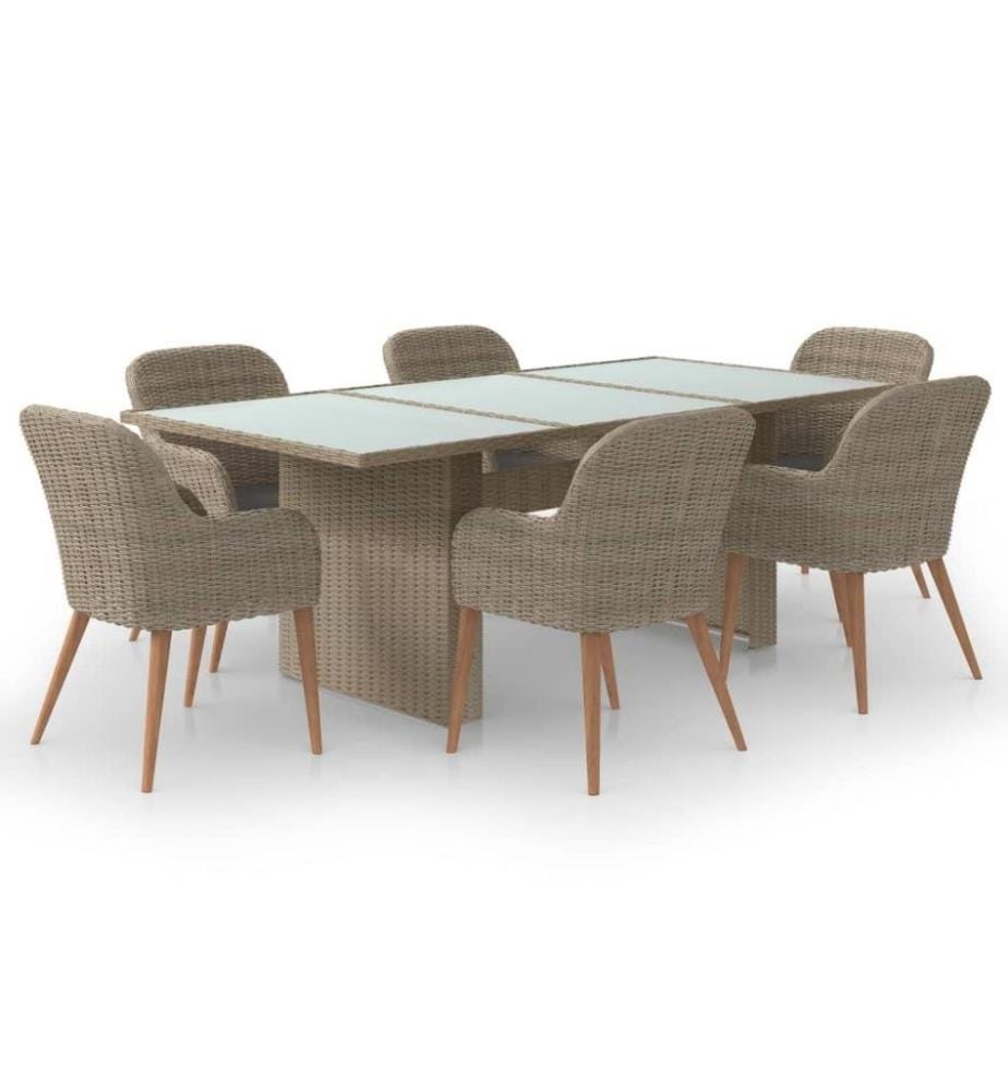 7-tlg. Garten-Essgruppe Poly Rattan Braun