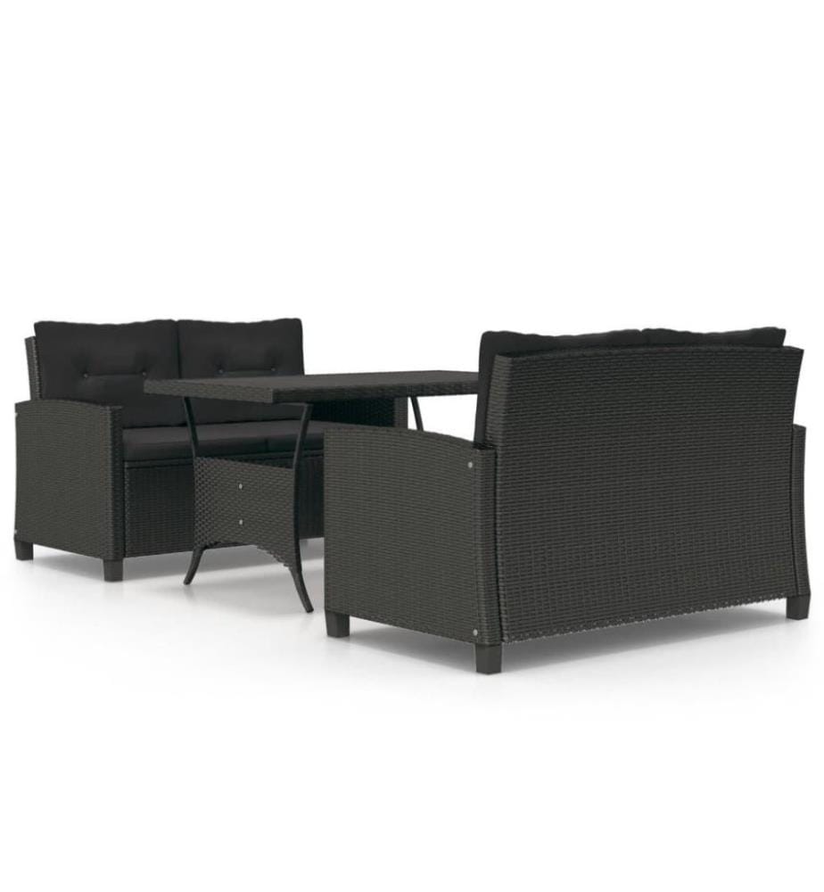 3-tlg. Garten-Essgruppe mit Kissen Poly Rattan