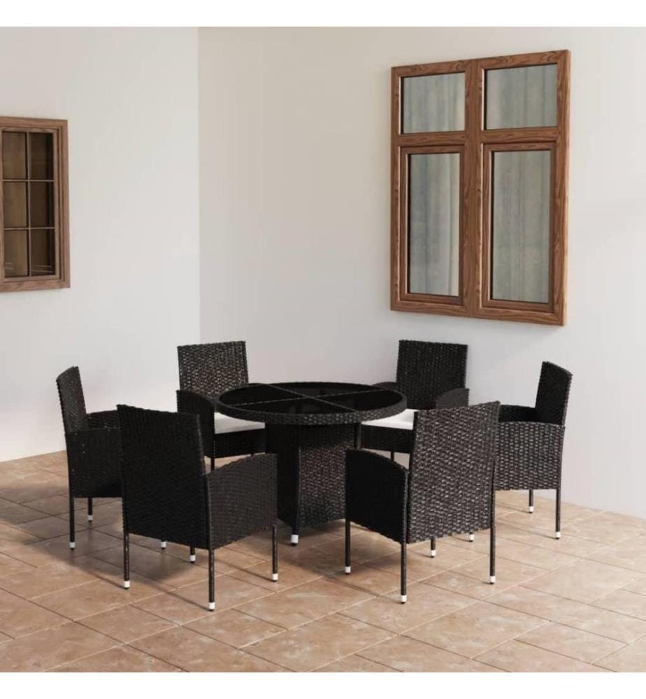 Ensemble à dîner de jardin 7 pcs Résine tressée Noir