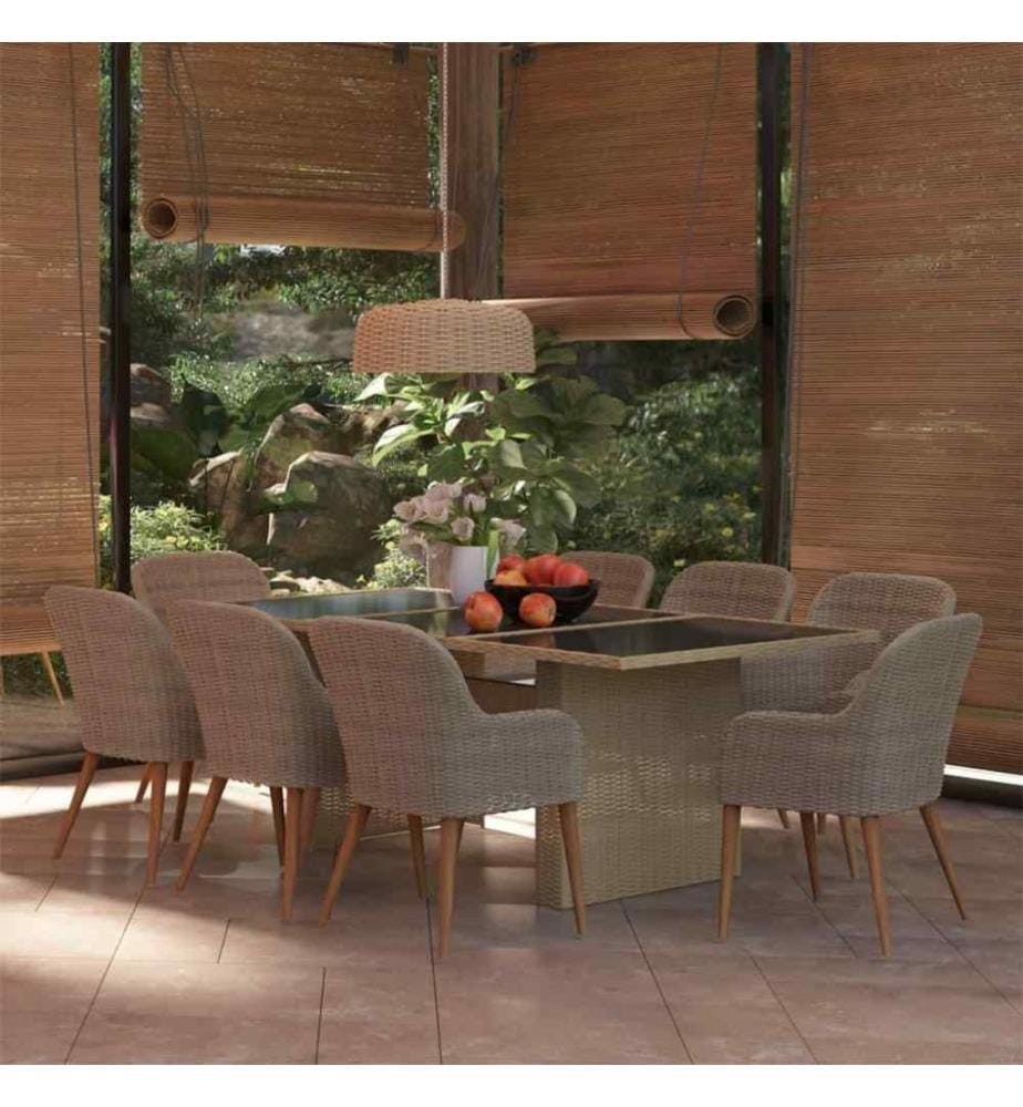 9-tlg. Garten-Essgruppe Poly Rattan Braun
