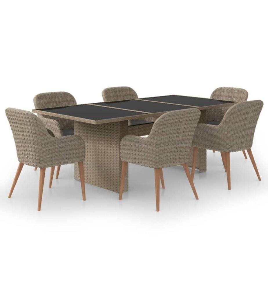 7-tlg. Garten-Essgruppe Poly Rattan Braun
