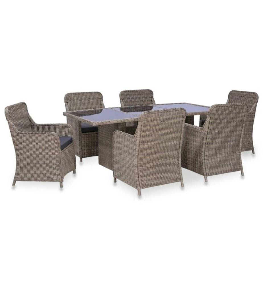 7-tlg. Garten-Essgruppe Poly Rattan Braun
