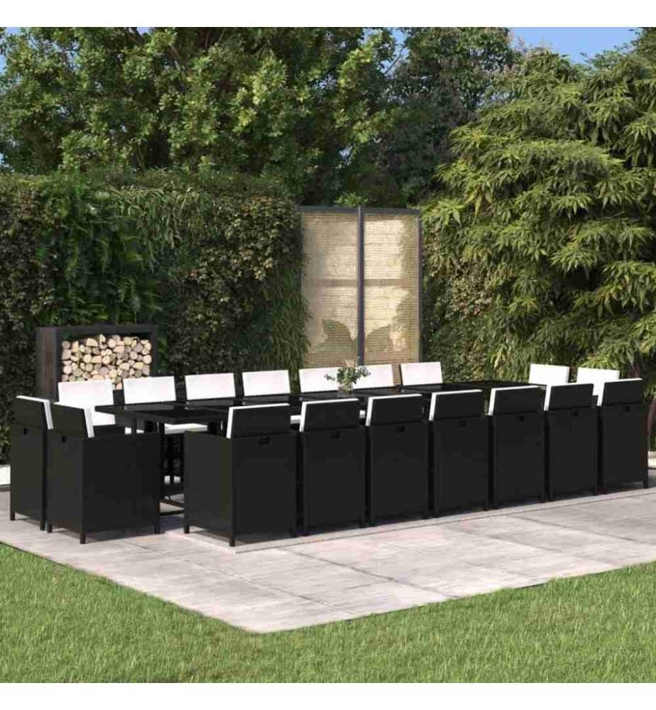 19-tlg. Garten-Essgruppe mit Kissen Poly Rattan Schwarz