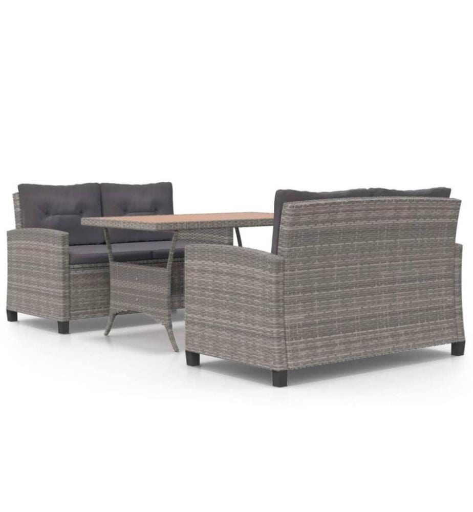 Ensemble à dîner de jardin 3 pcs Résine tressée bois d'acacia