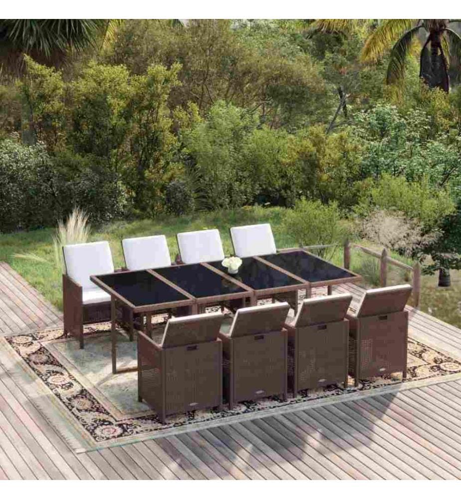 9-tlg. Garten-Essgruppe mit Kissen Poly Rattan Braun