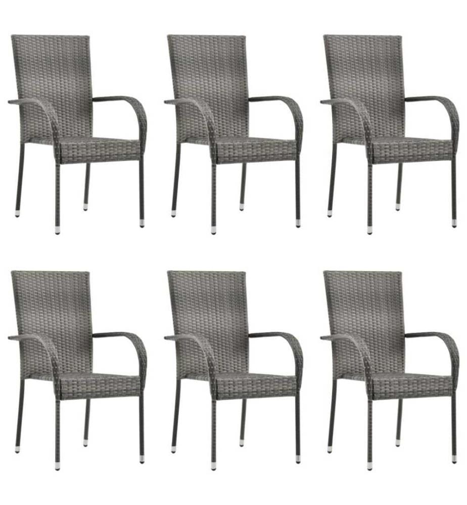 7-tlg. Garten-Essgruppe Poly Rattan Grau