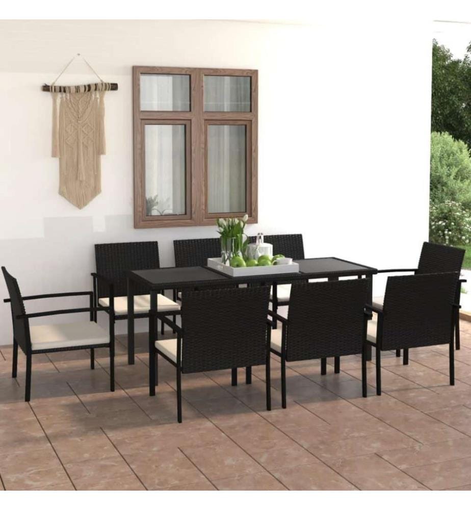 Ensemble de salle à manger de jardin 9 pcs Résine tressée Noir