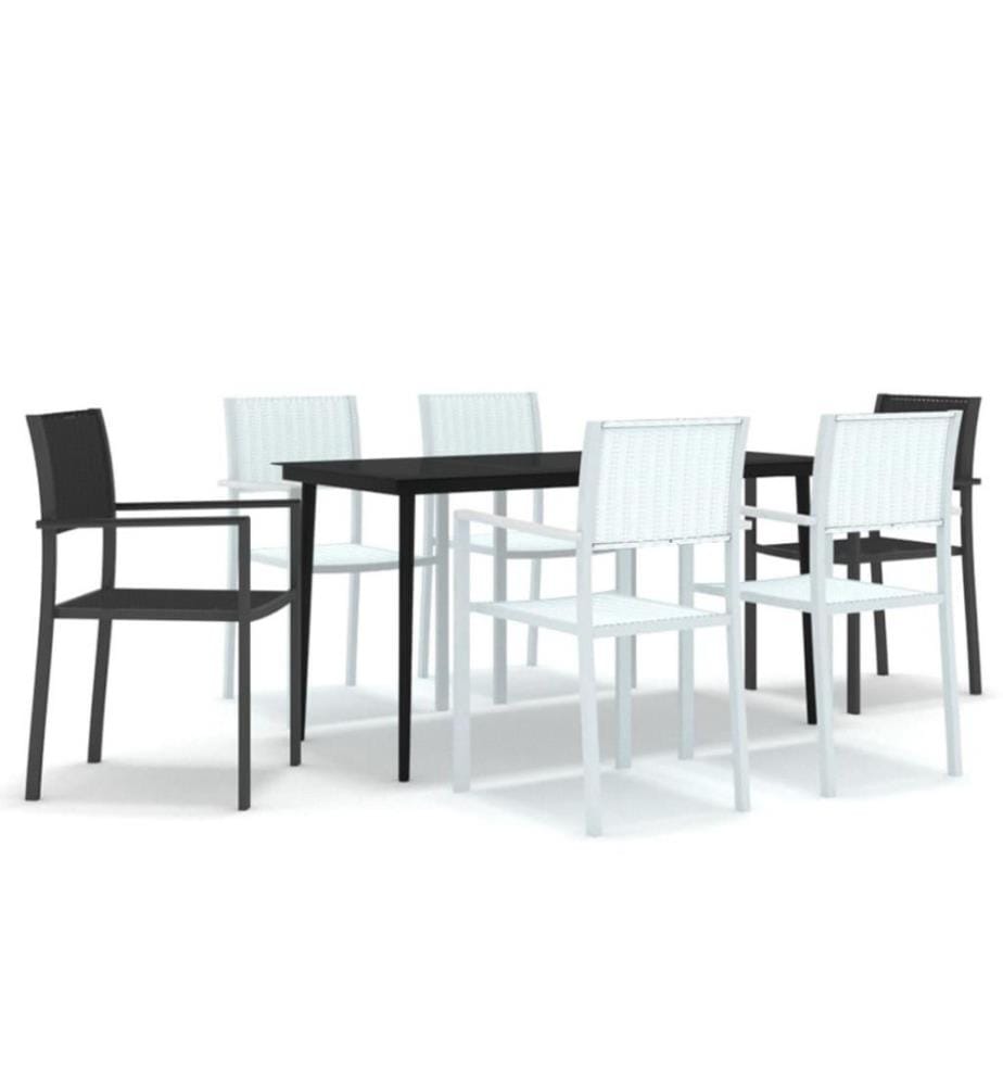 Ensemble de salle à manger de jardin 7 pcs Noir et blanc