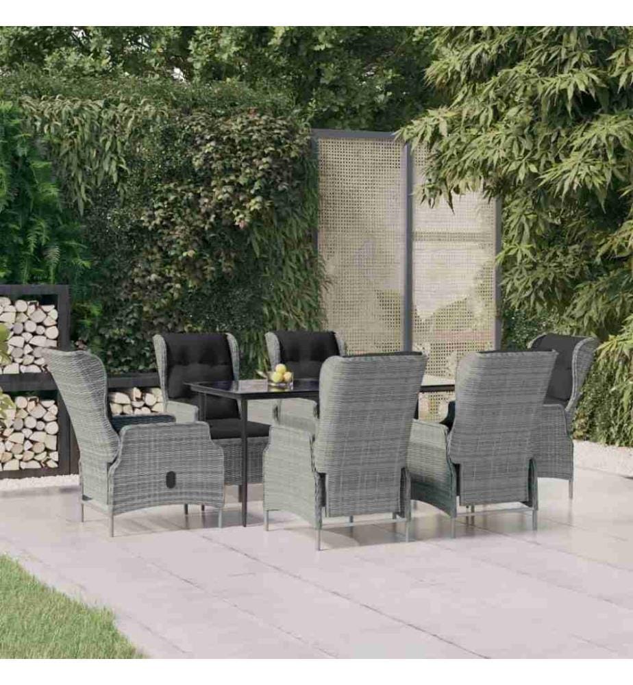 7-tlg. Garten-Essgruppe Hellgrau Poly Rattan