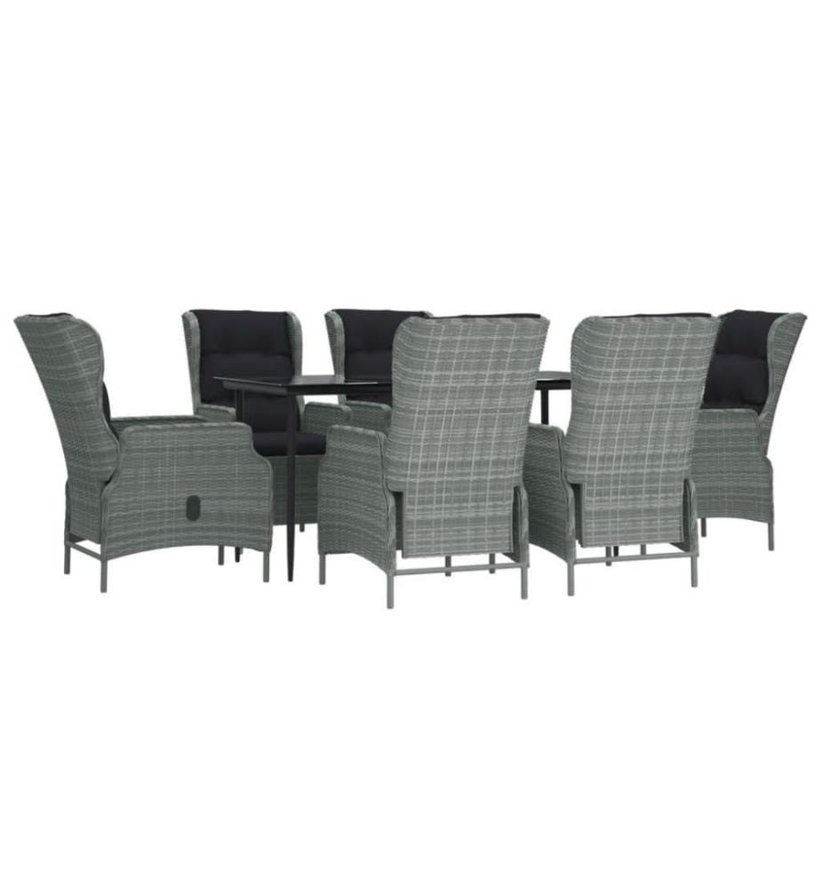 7-tlg. Garten-Essgruppe Hellgrau Poly Rattan
