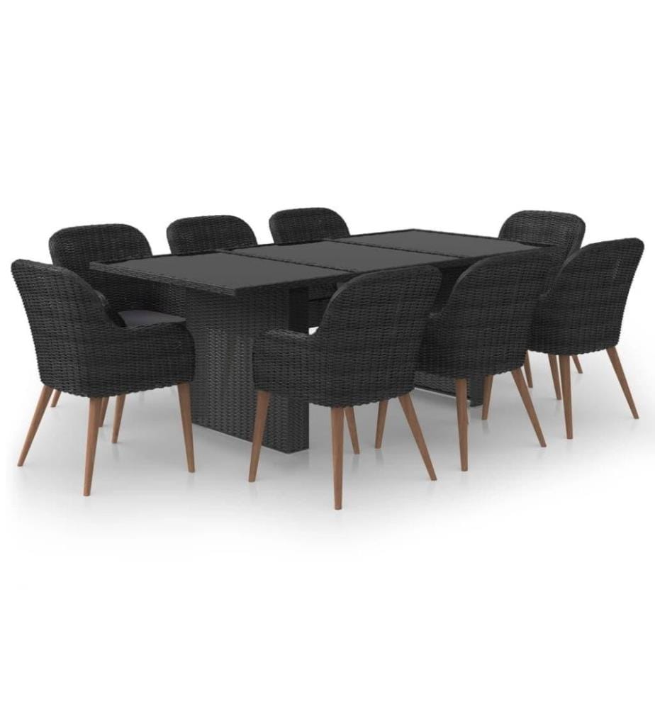 9-tlg. Garten-Essgruppe Poly Rattan Schwarz