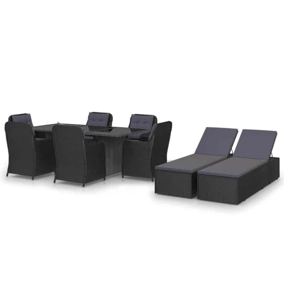9-tlg. Garten-Essgruppe Poly Rattan Schwarz