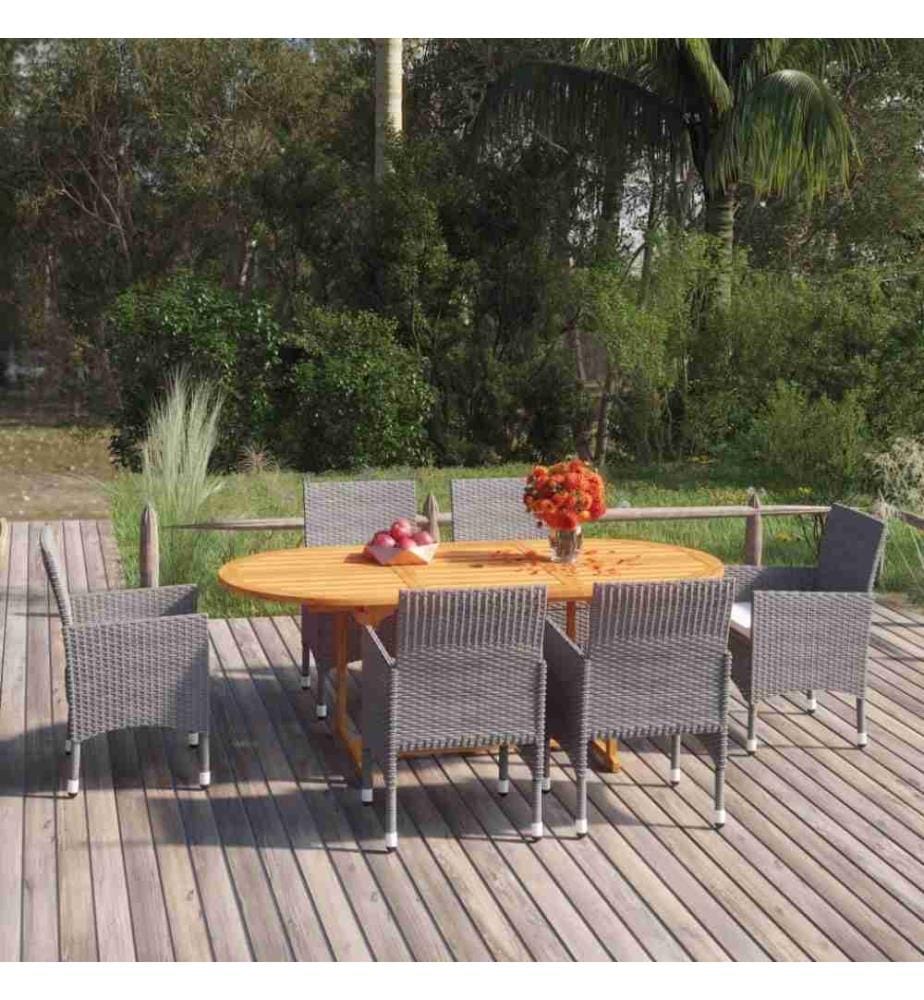7-tlg. Garten-Essgruppe Poly Rattan Grau
