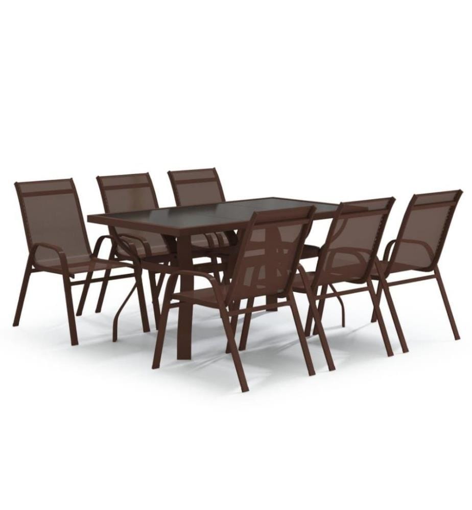 Ensemble de salle à manger de jardin 7 pcs Marron et noir