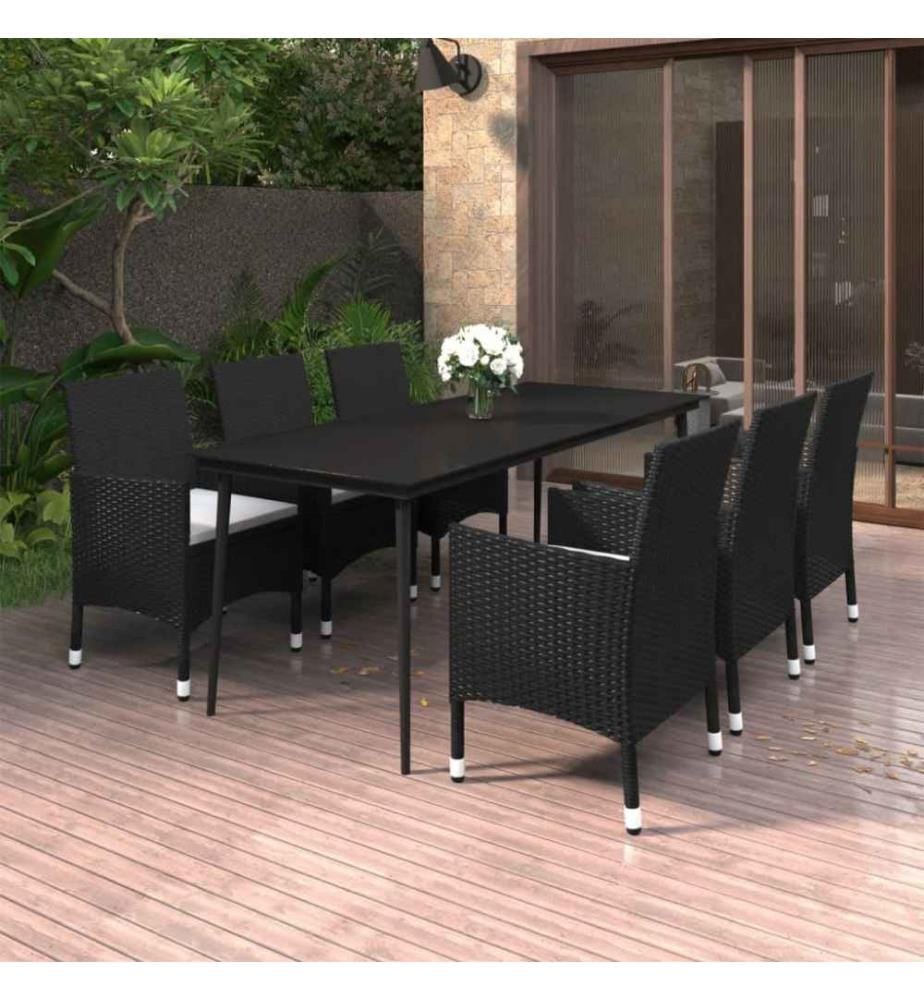7-tlg. Garten-Essgruppe mit Kissen Poly Rattan und Glas