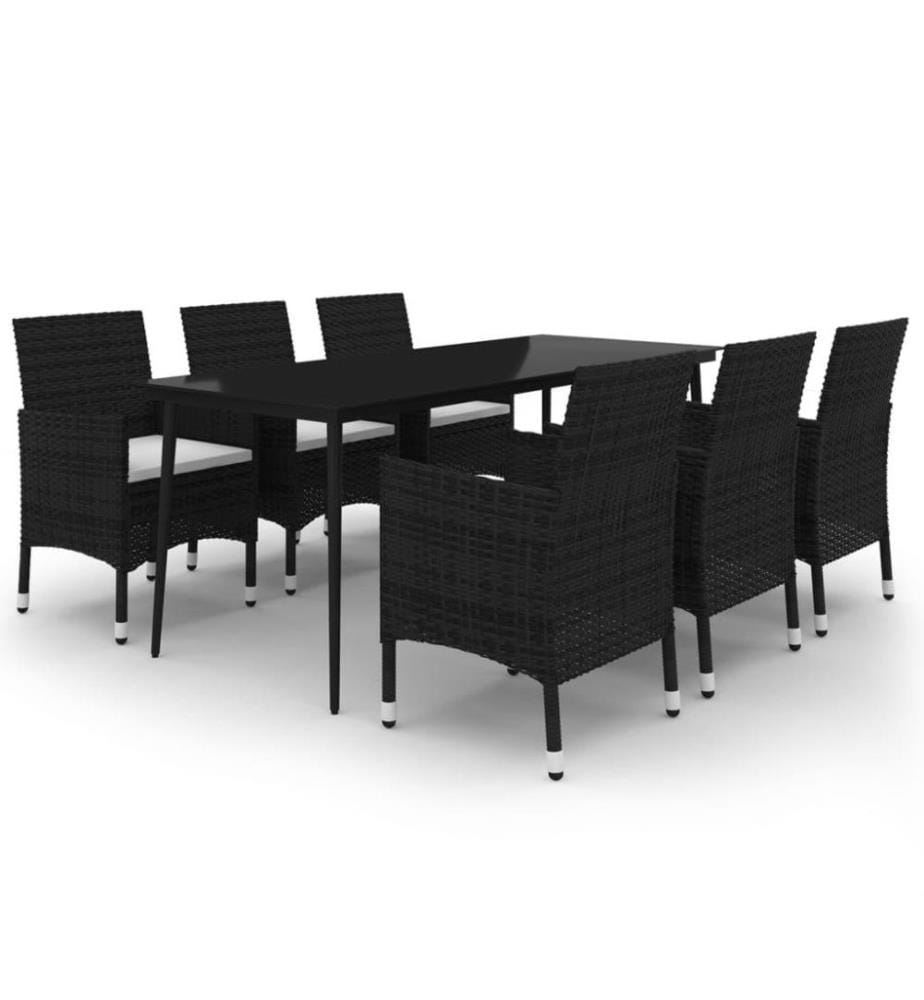 7-tlg. Garten-Essgruppe mit Kissen Poly Rattan und Glas