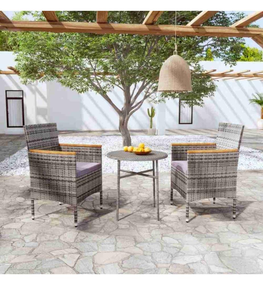 3-tlg. Garten-Essgruppe Poly Rattan Grau