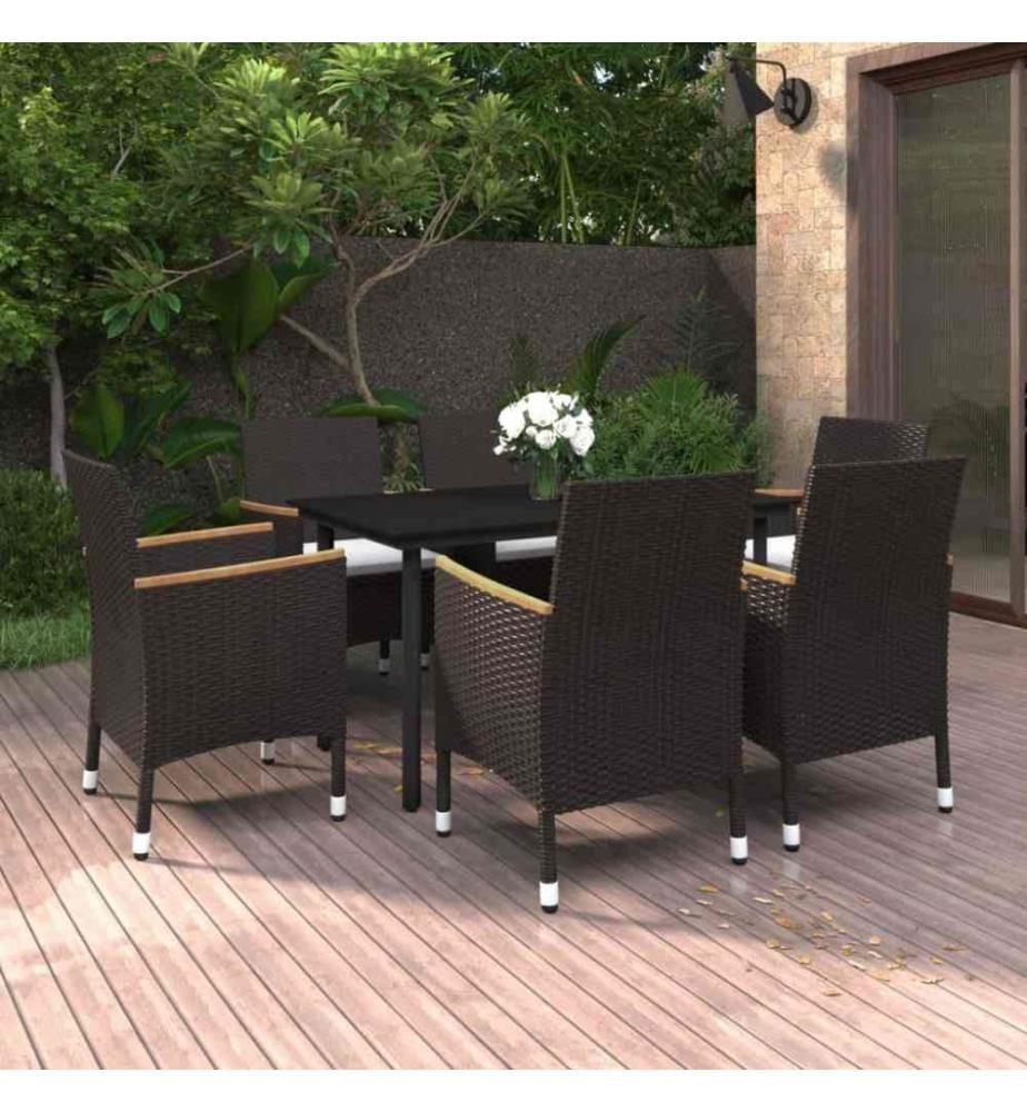 7-tlg. Garten-Essgruppe mit Auflagen Poly Rattan und Glas