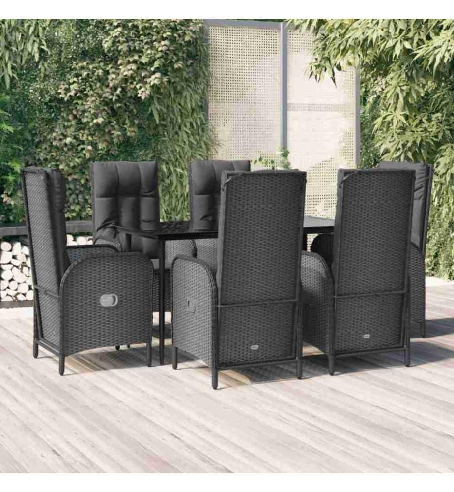 7-tlg. Garten-Lounge-Set mit Kissen Schwarz Poly Rattan