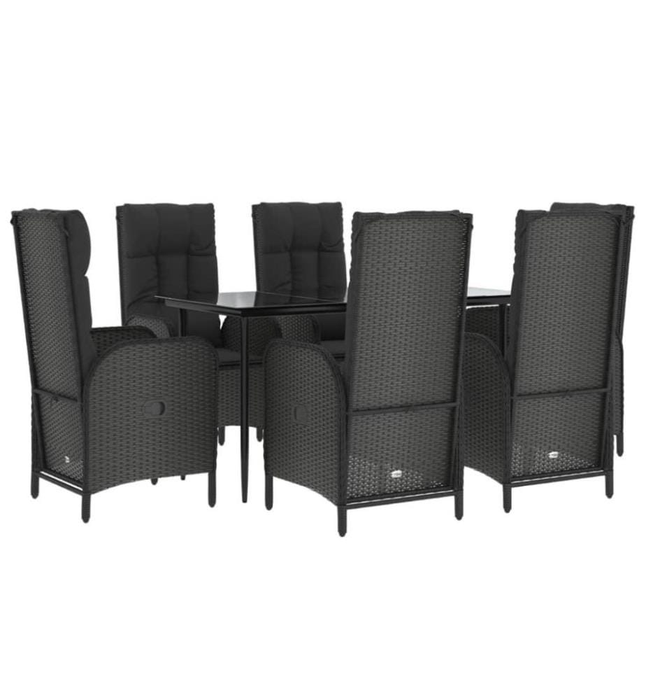 7-tlg. Garten-Lounge-Set mit Kissen Schwarz Poly Rattan