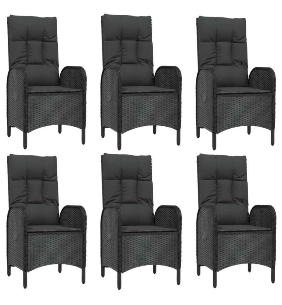 7-tlg. Garten-Lounge-Set mit Kissen Schwarz Poly Rattan