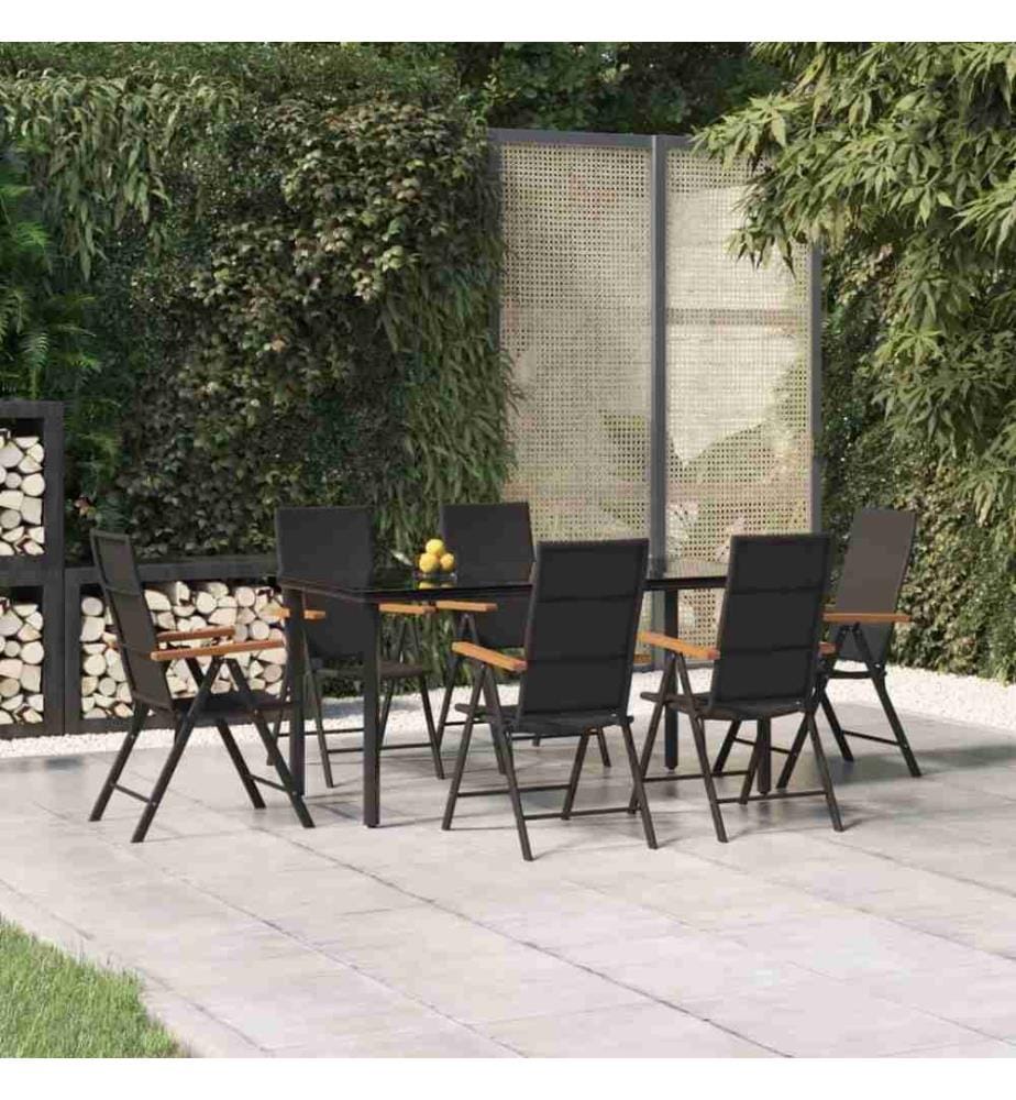 7-tlg. Garten-Essgruppe Schwarz und Braun Poly Rattan
