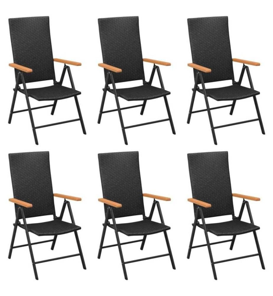 7-tlg. Garten-Essgruppe Schwarz und Braun Poly Rattan