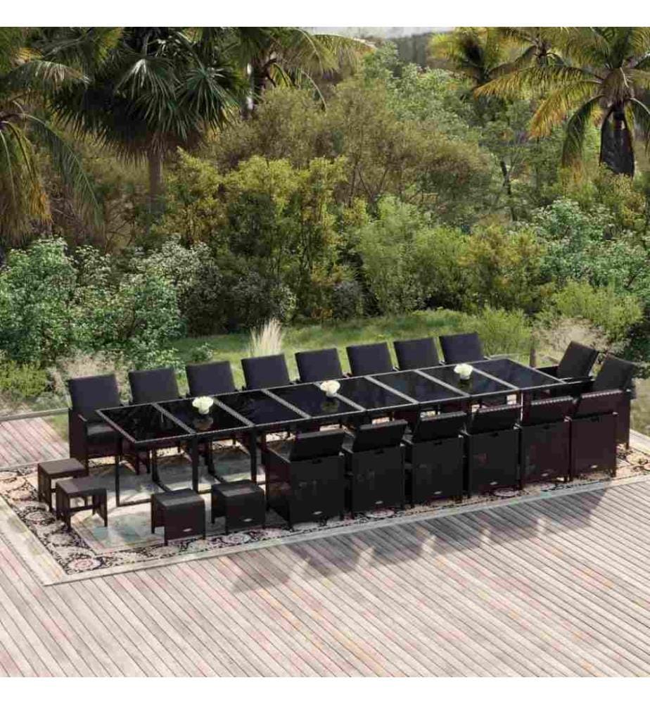 21-tlg. Garten-Essgruppe mit Kissen Poly Rattan Schwarz