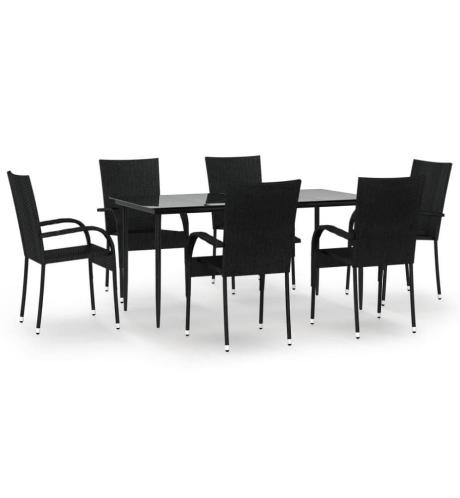 7-tlg. Garten-Essgruppe Schwarz Poly Rattan