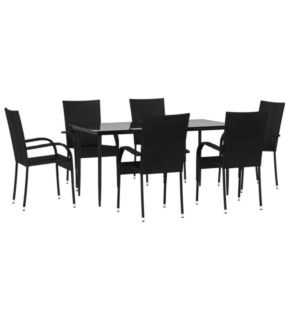7-tlg. Garten-Essgruppe Schwarz Poly Rattan