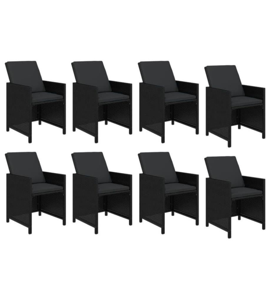 9-tlg. Garten-Essgruppe mit Kissen Poly Rattan Schwarz