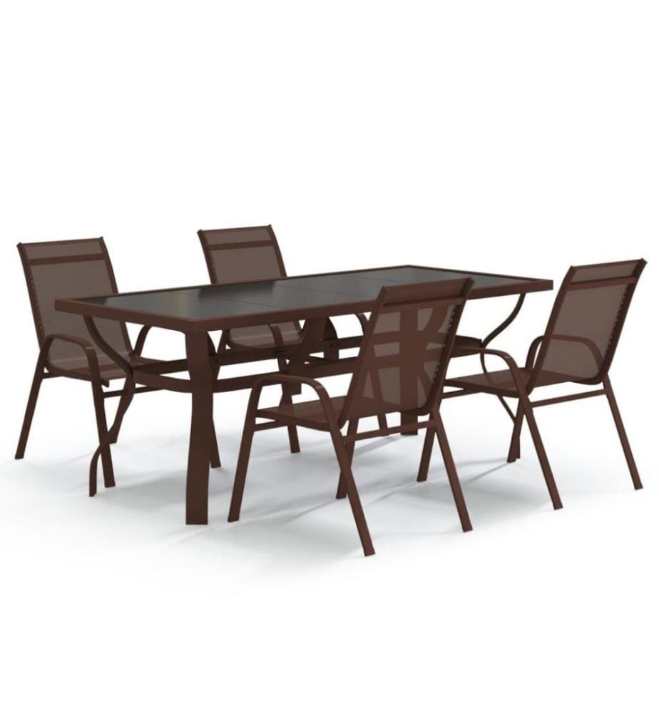 Ensemble de salle à manger de jardin 5 pcs Marron et noir