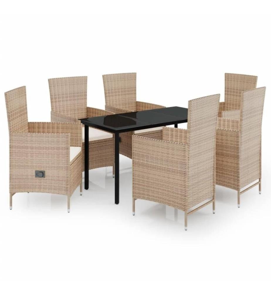 Ensemble de salle à manger de jardin avec coussins 7 pcs Beige