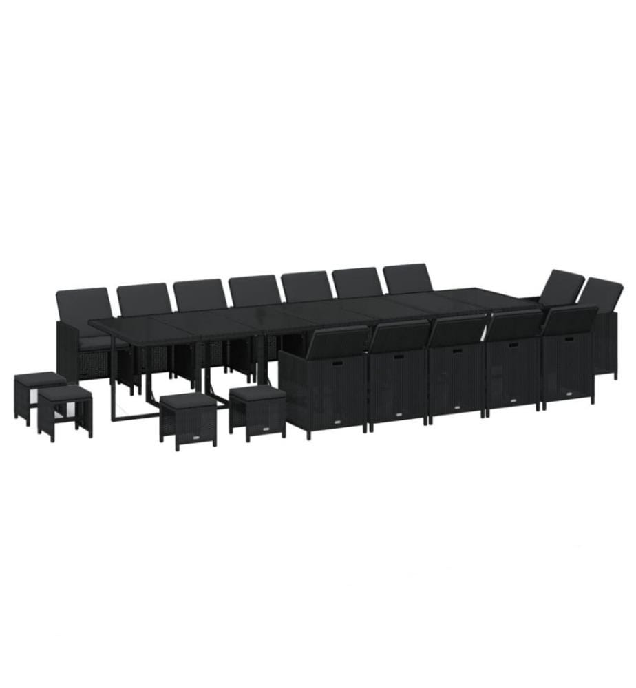 19-tlg. Garten-Essgruppe mit Kissen Poly Rattan Schwarz