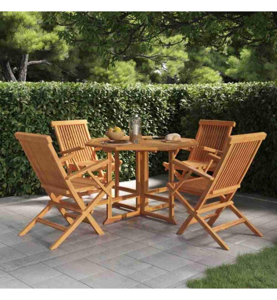 Ensemble à dîner d'extérieur pliable 5 pcs Bois solide de teck
