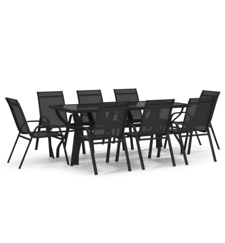 Ensemble de salle à manger de jardin 9 pcs Noir
