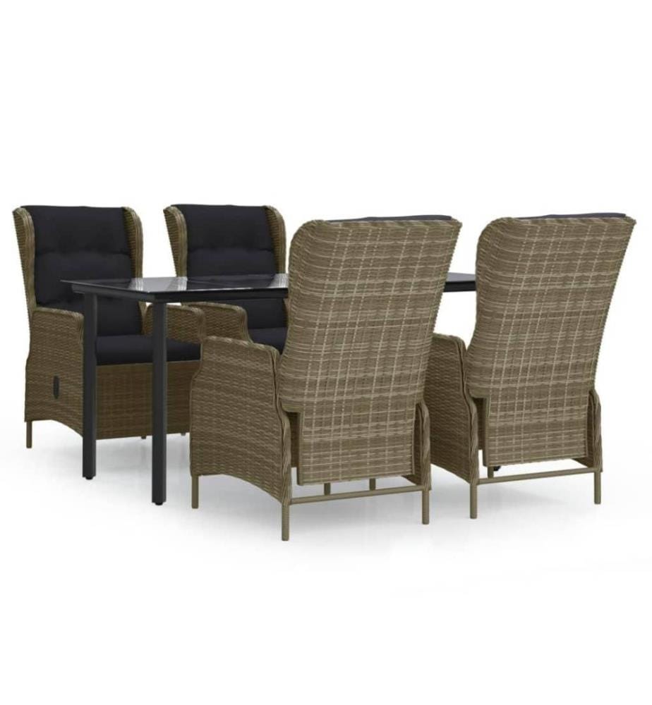 5-tlg. Garten-Essgruppe Braun Poly Rattan
