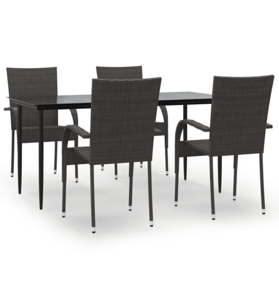 5-tlg. Garten-Essgruppe Braun Poly Rattan