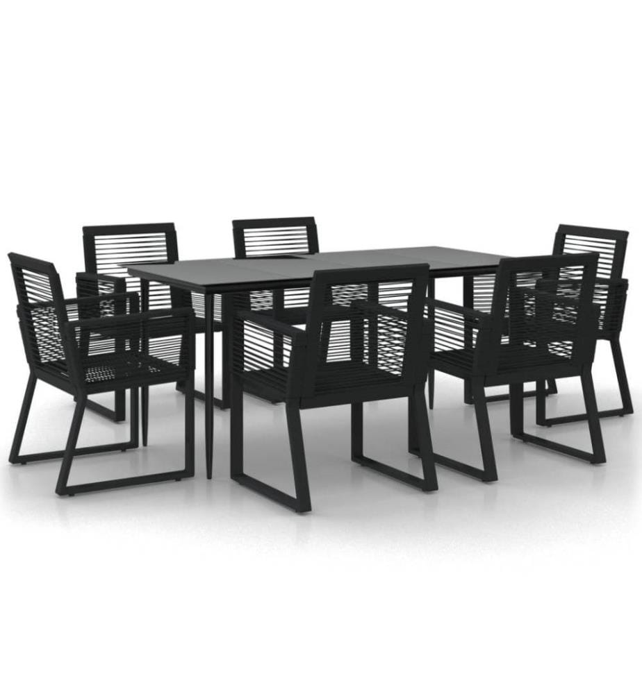 Ensemble à dîner de jardin 7 pcs Noir Rotin PVC