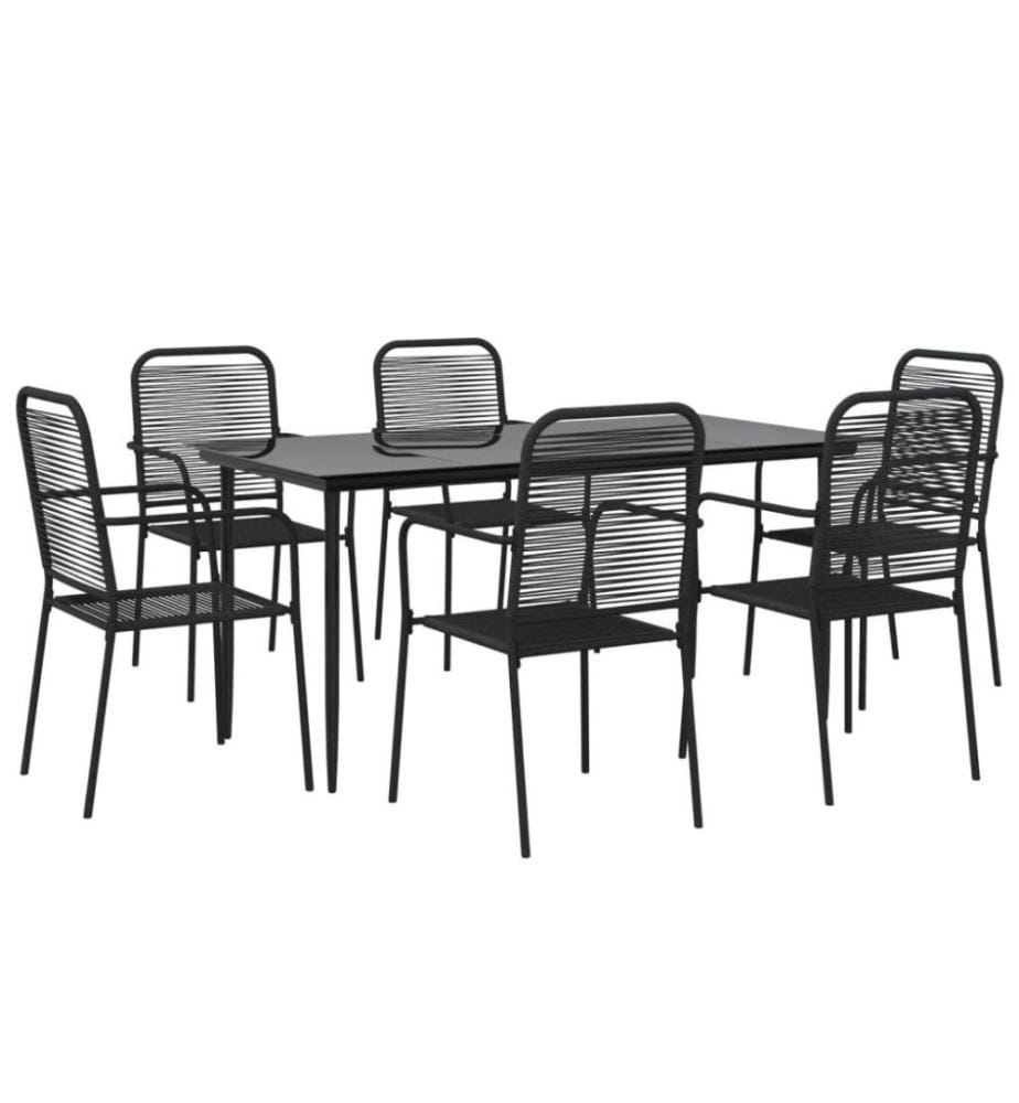 Ensemble à dîner de jardin 7 pcs Noir Corde de coton et acier