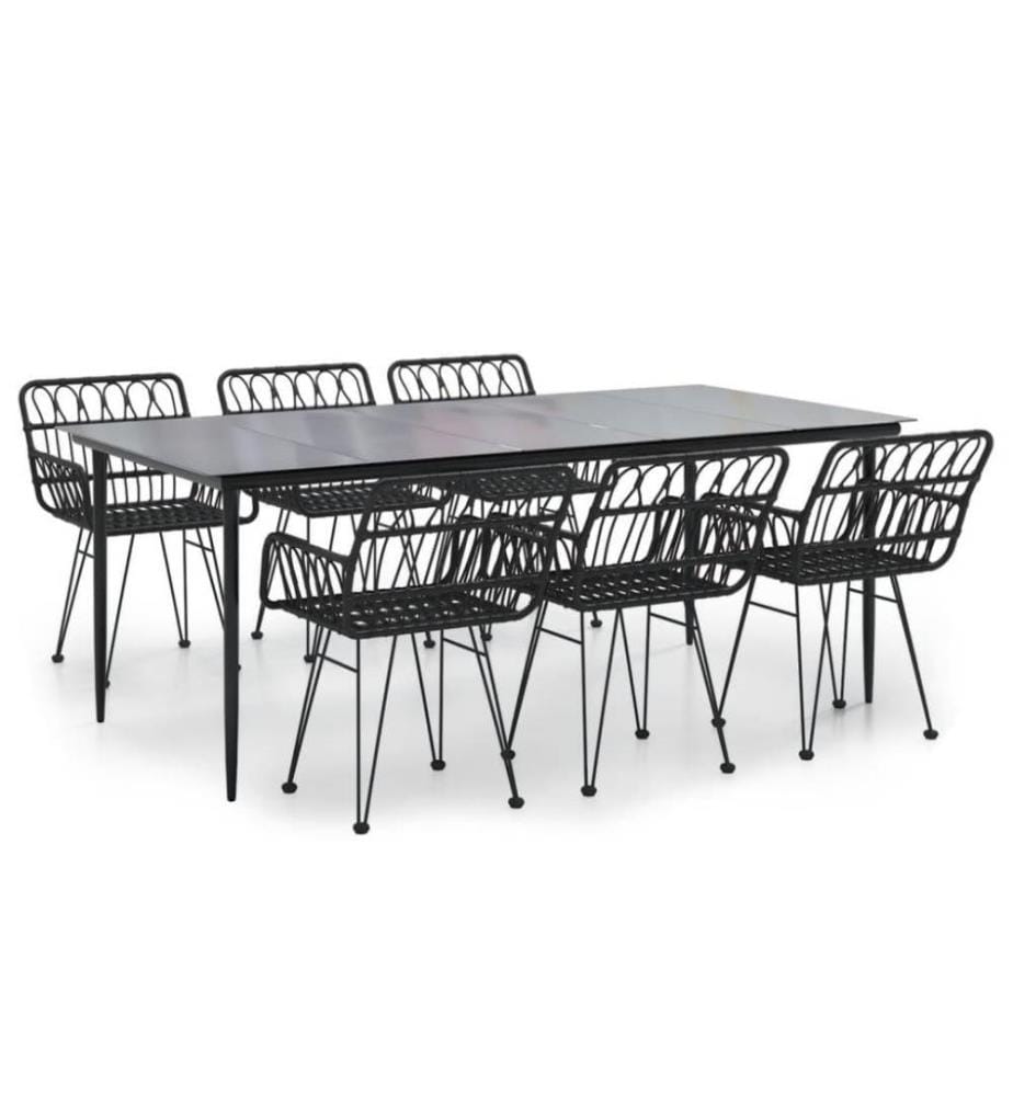 7-tlg. Garten-Essgruppe Schwarz Poly Rattan