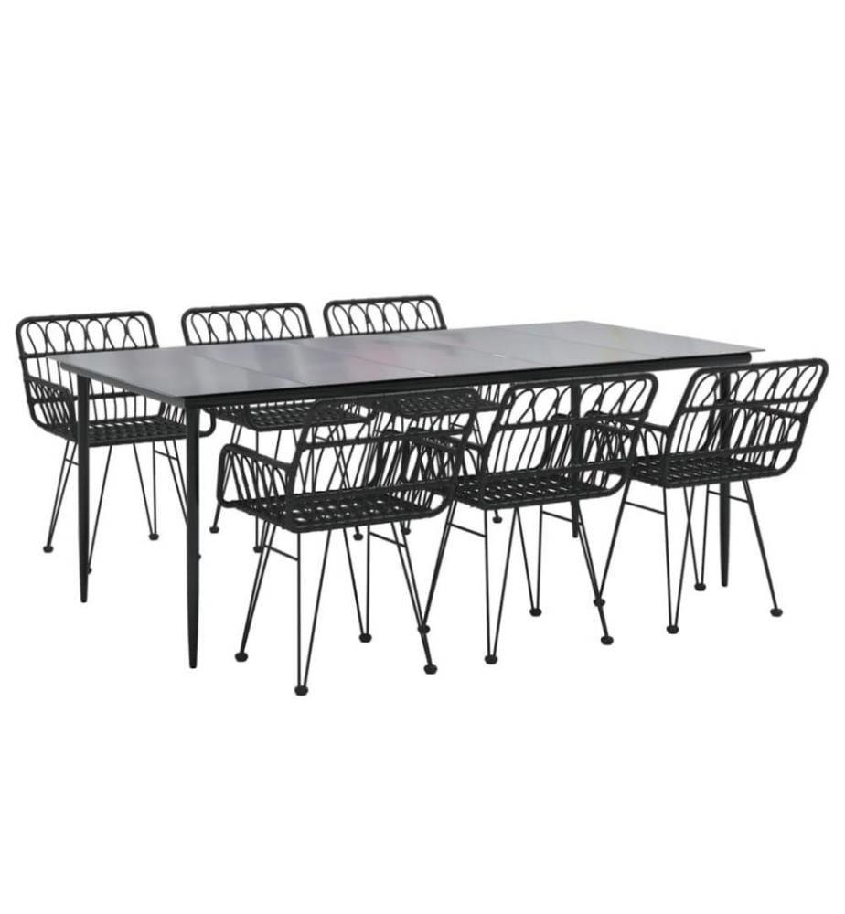 7-tlg. Garten-Essgruppe Schwarz Poly Rattan