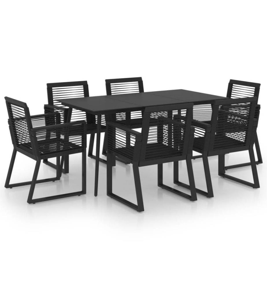 Ensemble à dîner d'extérieur 7 pcs Rotin PVC Noir