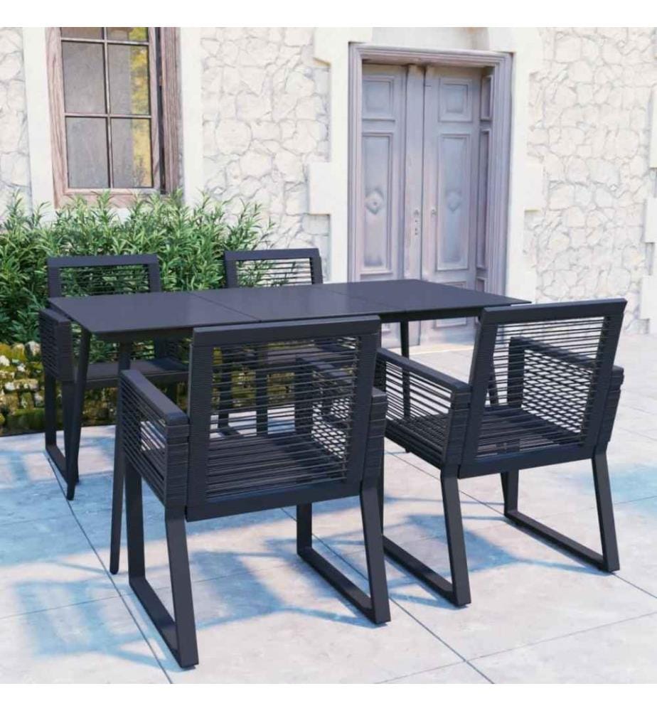 5-tlg. Garten-Essgruppe PVC Rattan Schwarz