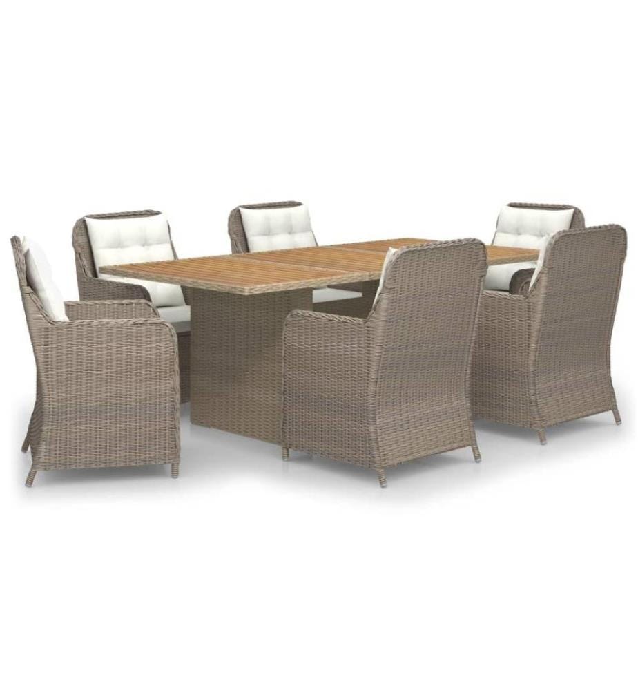 7-tlg. Garten-Essgruppe Poly Rattan Braun