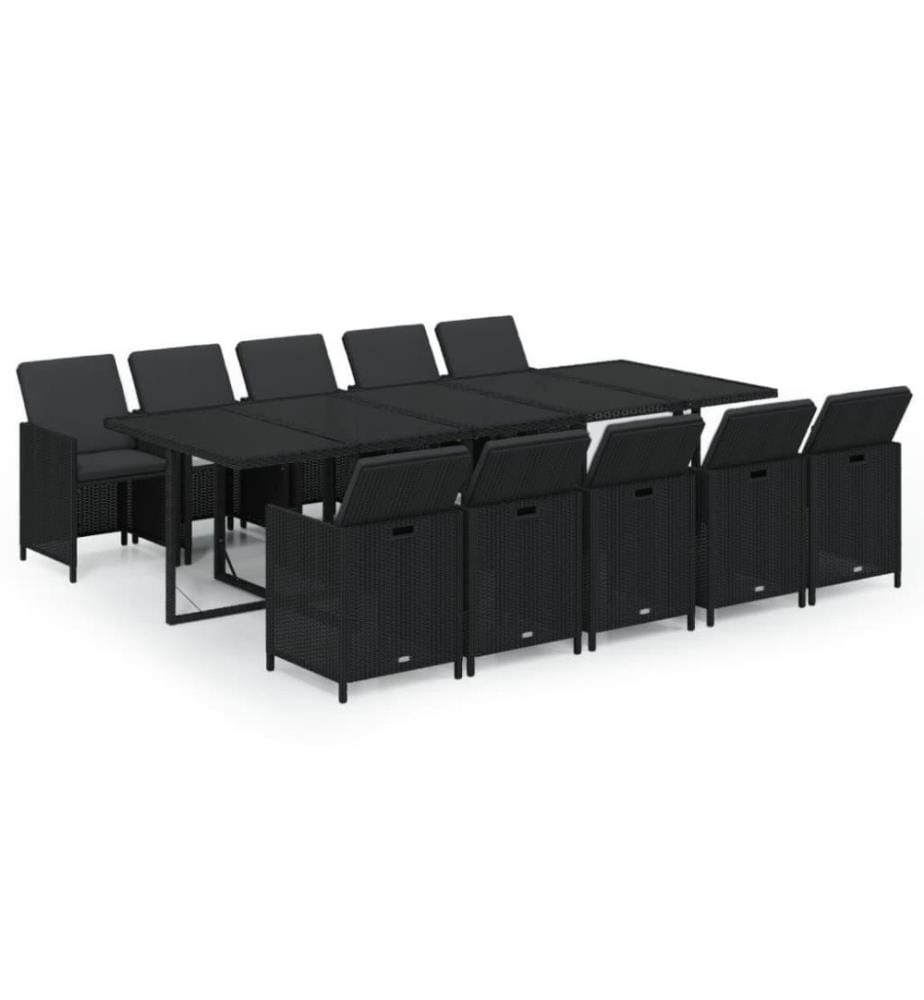 11-tlg. Garten-Essgruppe mit Kissen Poly Rattan Schwarz