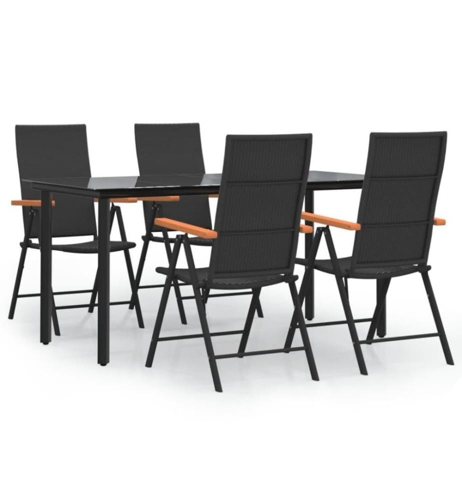 5-tlg. Garten-Essgruppe Schwarz und Braun Poly Rattan