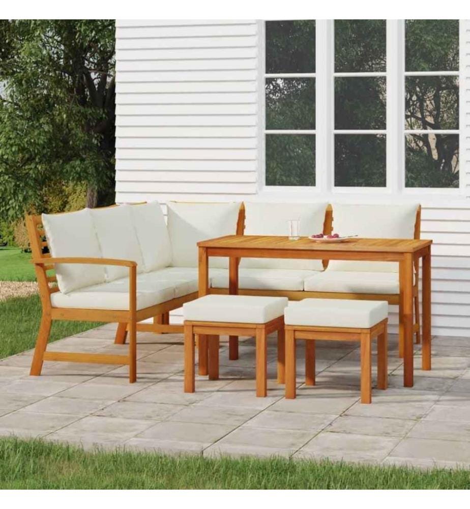 Ensemble à dîner de jardin 6 pcs avec coussins Bois d'acacia
