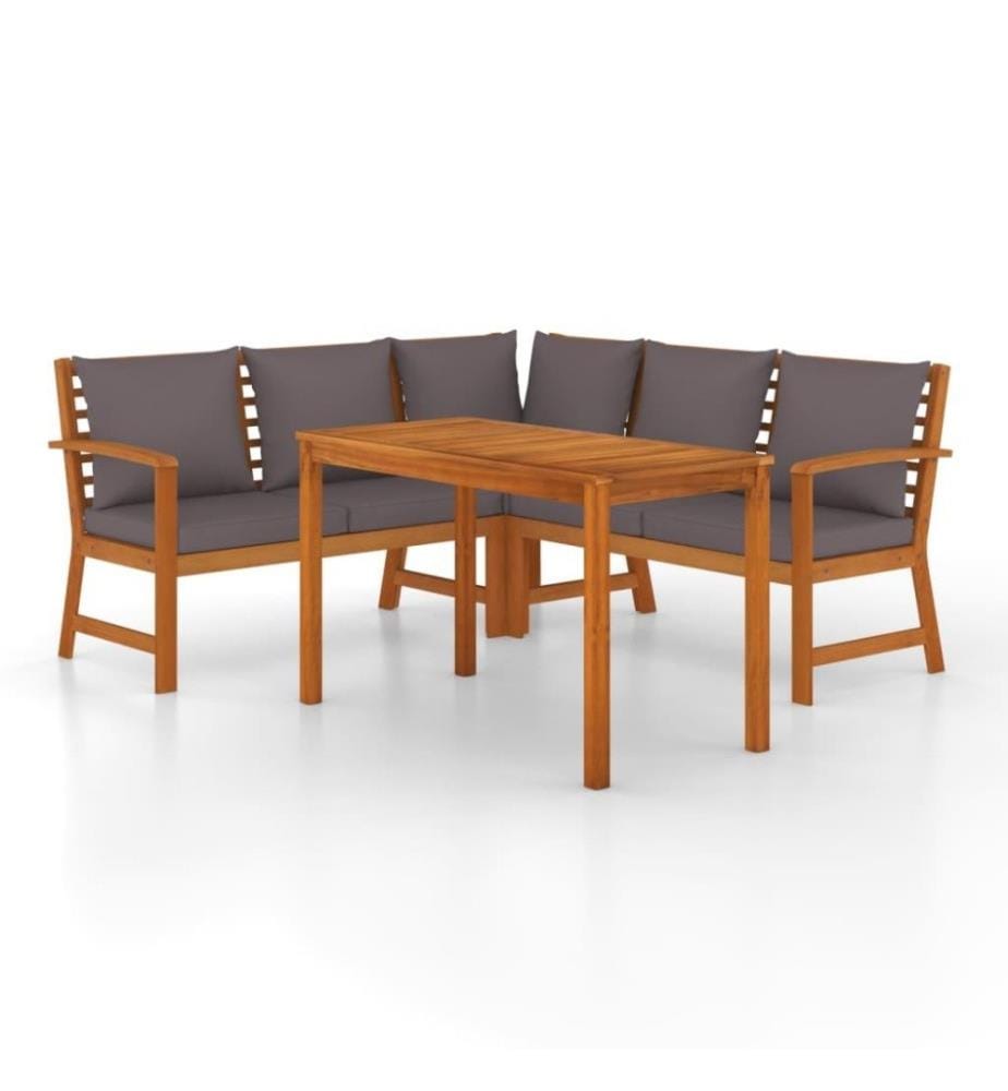 Ensemble de salle à manger de jardin 4 pcs coussins Bois acacia